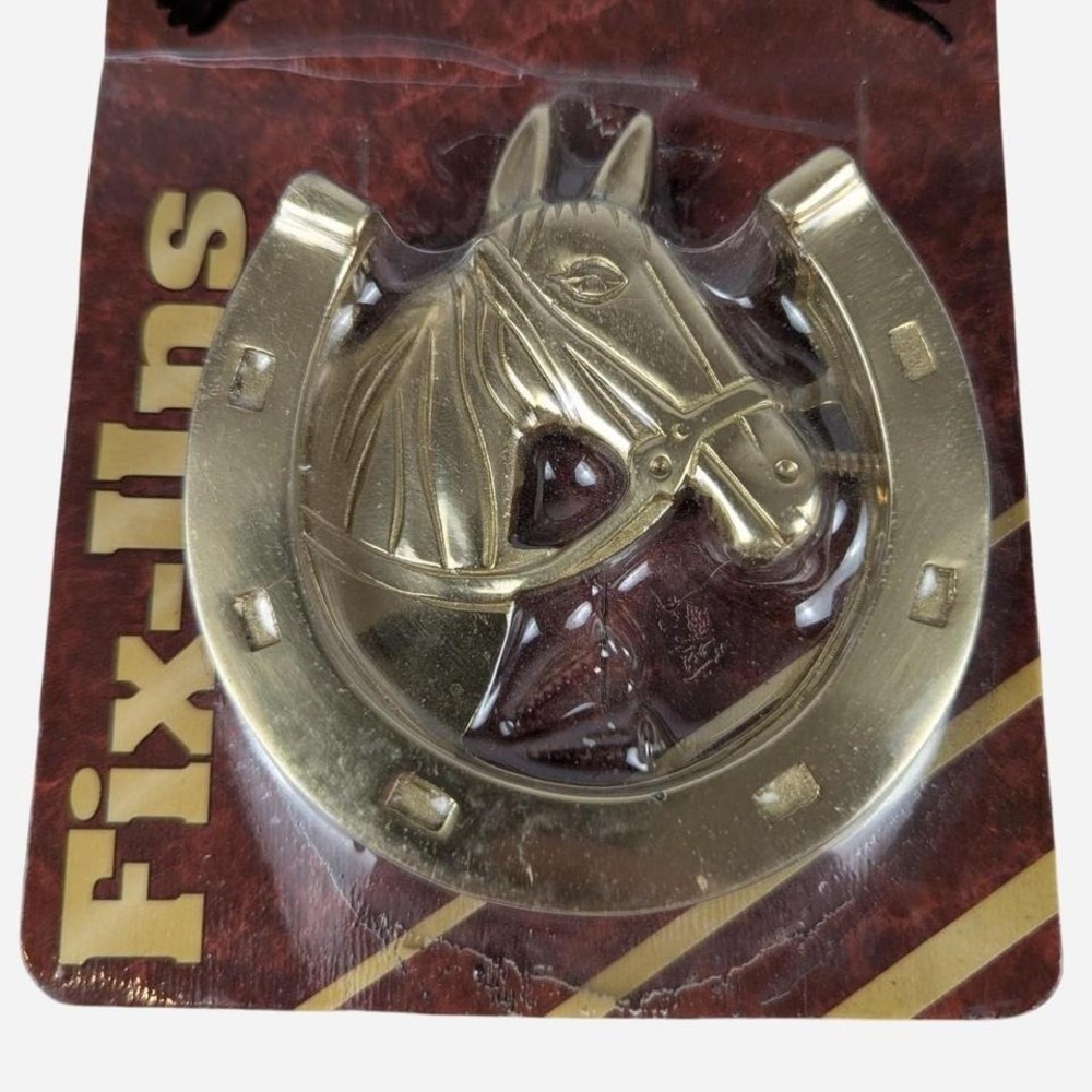 Vintage 90s 4" Solid Brass Horse Horseshoe Door Knocker New Deadstock - Picture 3 of 3